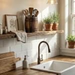 Wine Barrel Design Utensil Holder in Rustic Wood