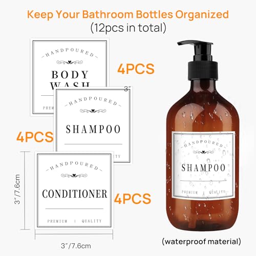 12 Waterproof Bottle Labels for Bathroom Organization