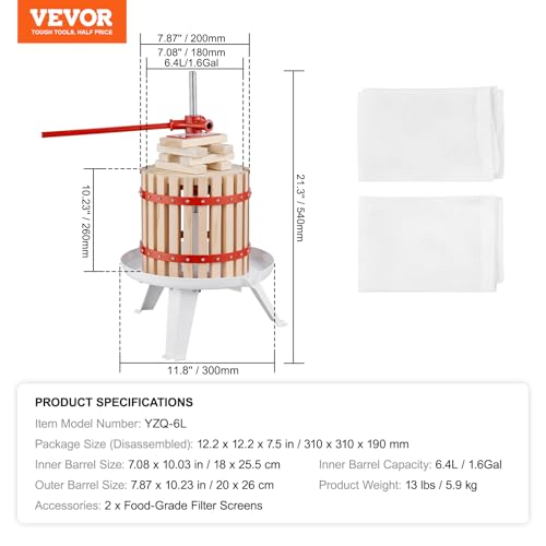 VEVOR Manual Fruit Wine Press with Beech Wood
