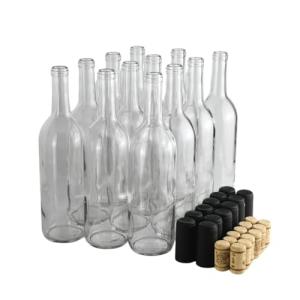 12 Clear 750 ml Wine Bottles with Corks