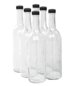 750ml Clear Glass Bordeaux Wine Bottles - 6 Pack