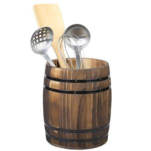 Wine Barrel Design Utensil Holder in Rustic Wood