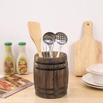 Wine Barrel Design Utensil Holder in Rustic Wood