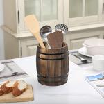 Wine Barrel Design Utensil Holder in Rustic Wood