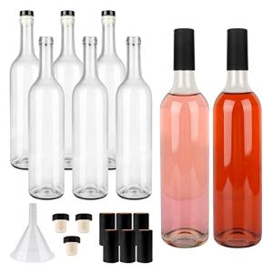 750ml Clear Glass Bottles with Cork Lids - 8 Pack