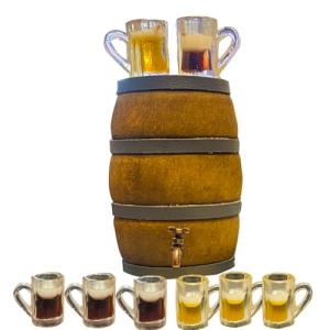 Mini Wooden Beer Barrel Decor with Glasses