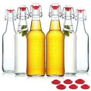 YEBODA Clear Glass Beer Bottles - 16 oz, 6 Pack