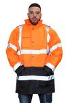 Mega_Jumble Men's Professional High Visibility Work Wear Parka Jacket Hi Vis Viz Security Safety Fluorescent Padded Waterproof Reflective Coat (5XL, Orange/Navy)