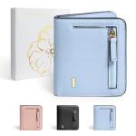 COSHAYSOO Womens Small RIFD Wallet with Initial Letter, Light Teal Blue, S, I