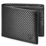 TEEHON Mens RFID Blocking Carbon Fibre Leather Wallet - Bi-Fold Card Wallet with 10 Card Slots, 2 ID Windows, 2 Cash Compartments - Black