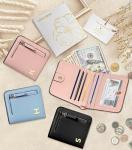 COSHAYSOO Womens Small RIFD Wallet with Initial Letter, Light Teal Blue, S, I