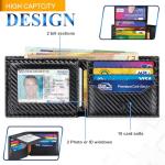 TEEHON Mens RFID Blocking Carbon Fibre Leather Wallet - Bi-Fold Card Wallet with 10 Card Slots, 2 ID Windows, 2 Cash Compartments - Black