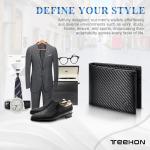 TEEHON Mens RFID Blocking Carbon Fibre Leather Wallet - Bi-Fold Card Wallet with 10 Card Slots, 2 ID Windows, 2 Cash Compartments - Black