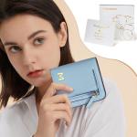 COSHAYSOO Womens Small RIFD Wallet with Initial Letter, Light Teal Blue, S, I