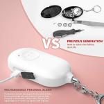 Personal Alarm for Women with LED Flashlight. Rechargeable, Waterproof, White, Small Police Approved Panic & Rape Alarm with Keyring for Students, Elderly, Girls & Kids