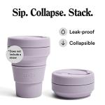 STOJO On-The-Go Collapsible Coffee Cup - 12oz / 355ml - Reusable & Foldable Silicone Travel Mug with Lid - Portable, Pocket Size - Dishwasher Safe - Lilac