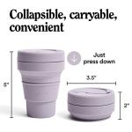 STOJO On-The-Go Collapsible Coffee Cup - 12oz / 355ml - Reusable & Foldable Silicone Travel Mug with Lid - Portable, Pocket Size - Dishwasher Safe - Lilac