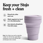 STOJO On-The-Go Collapsible Coffee Cup - 12oz / 355ml - Reusable & Foldable Silicone Travel Mug with Lid - Portable, Pocket Size - Dishwasher Safe - Lilac