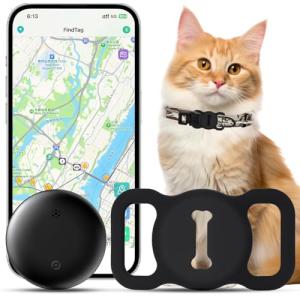 Cat Tracker, Cat Tracker Collar, Real Time GPS Pet Tracker for Cats and Dogs, Dog Tracker with No Monthly Fees- Works Compatible with Apple Find My (Only iOS), Anti-Lost Cat Gps Tracker for Cat Dog