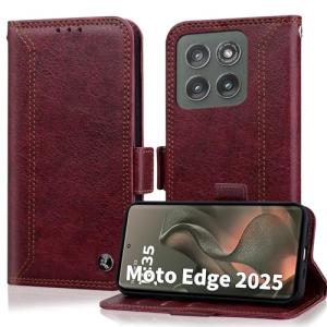 Oduio for Motorola Edge 2025 Wallet Case with RIFD Blocking Card Holder, PU Leather Flip Folio Kickstand Business Protective Phone Cover for Moto Edge 2025 6.7 Inch, Wine Red
