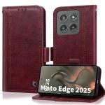 Oduio for Motorola Edge 2025 Wallet Case with RIFD Blocking Card Holder, PU Leather Flip Folio Kickstand Business Protective Phone Cover for Moto Edge 2025 6.7 Inch, Wine Red