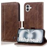 Oduio for iPhone 17 Case Wallet with RIFD Blocking Card Holder PU Leather Flip Kickstand Business Cover with Card Slots and Magnetic Closure Phone Case for iPhone 17 6.3 inch 2025, Brown