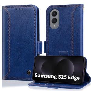 for Samsung Galaxy S25 Edge Case Wallet with RIFD Blocking Card Holder Leather Flip Kickstand Business Cover with Card Slots and Magnetic Closure Phone Case for Galaxy S25 Edge 6.66" 2025, Dark Blue