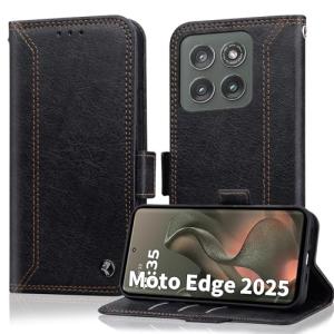 Oduio for Motorola Edge 2025 Wallet Case with RIFD Blocking Card Holder, PU Leather Flip Folio Kickstand Business Protective Phone Cover for Moto Edge 2025 6.7 Inch, Black