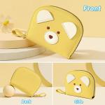YINHEXI Cute Card Holder Wallet for Women and Men, Bear RIFD Small Leather Zipper Credit Card Holder Wallet for Women with Keychain Wristlet, Business Card Holder for Men and Women, Yellow, Cute