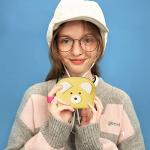 YINHEXI Cute Card Holder Wallet for Women and Men, Bear RIFD Small Leather Zipper Credit Card Holder Wallet for Women with Keychain Wristlet, Business Card Holder for Men and Women, Yellow, Cute