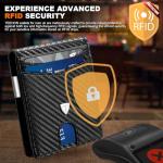 TEEHON Mens Wallets Slim RFID Blocking Carbon Fiber Leather Wallet with up to 12 Credit Card Holder, Strong Money Clip & ID Window Minimalist Bi-Fold Wallets for Men UK with Gift Box - Black