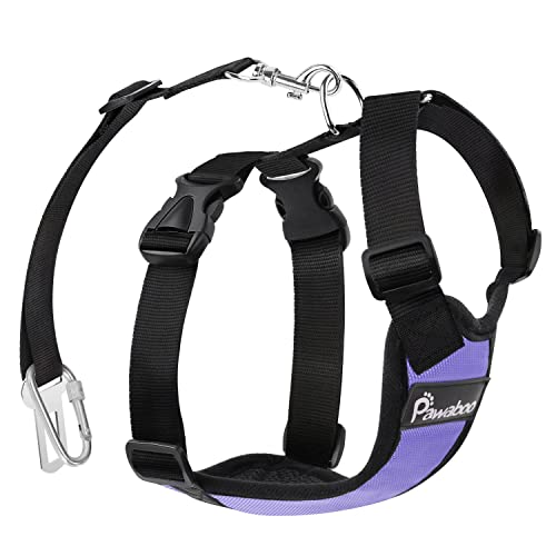 PAWABOO Dog Safety Vest Harness, Pet Car Harness Vehicle Seat Belt with Adjustable Strap and Buckle Clip, Easy Control for Driving Traveling Safety for Small Medium Dogs Cats, Medium, Purple