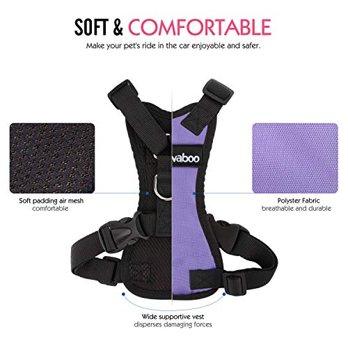 Pawaboo Dog Safety Vest Harness, Pet Car Harness Vehicle Seat Belt with Adjustable Strap and Buckle Clip, Easy Control for Driving Traveling Safety for Small Medium Dogs Cats, Large, Purple
