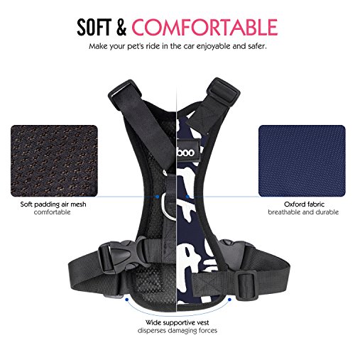 PAWABOO Dog Safety Vest Harness, Pet Car Harness Vehicle Seat Belt with Adjustable Strap and Buckle Clip, Easy Control for Driving Traveling Safety for Small Medium Dogs Cats, Large, Navy BLUE & WHITE
