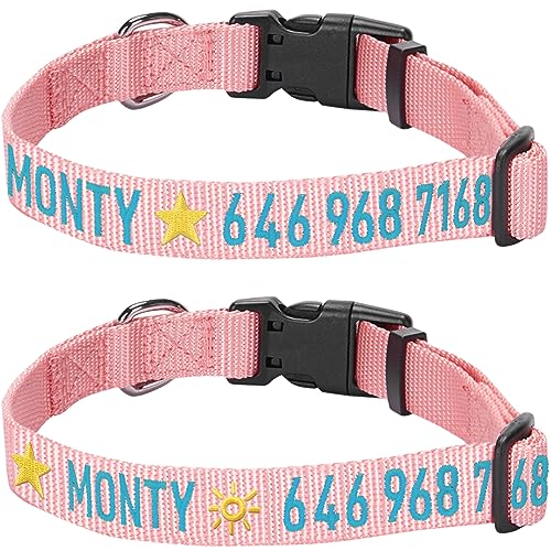 Blueberry Pet Essentials Personalized Dog Collar, Baby Pink, Small, Adjustable Customized ID Collars for Small Dogs Embroidered with Pet Name & Phone Number
