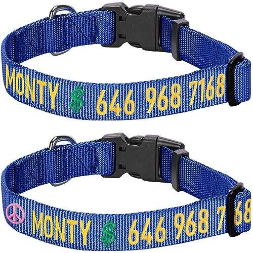 Blueberry Pet Essentials Personalized Dog Collar, Royal Blue, Medium, Adjustable Customized ID Collars for Medium Dogs Embroidered with Pet Name & Phone Number