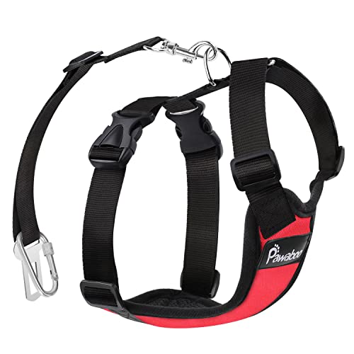 Pawaboo Dog Safety Vest Harness, Pet Car Harness Vehicle Seat Belt with Adjustable Strap and Buckle Clip, Easy Control for Driving Traveling Safety for Small Medium Dogs Cats, XL, RED