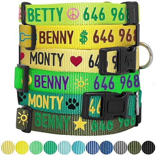 Blueberry Pet Essentials Personalized Dog Collar, Blazing Yellow, Small, Adjustable Customized ID Collars for Small Dogs Embroidered with Pet Name & Phone Number
