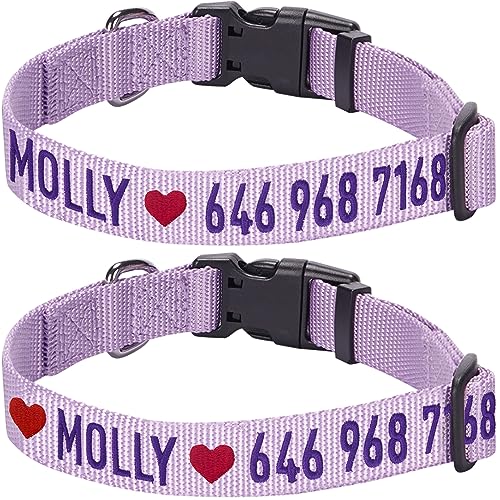 Blueberry Pet Essentials Personalized Dog Collar, Lavender, Small, Adjustable Customized ID Collars for Small Dogs Embroidered with Pet Name & Phone Number