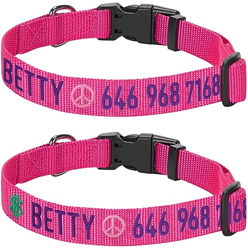 Blueberry Pet Essentials Personalized Dog Collar, French Pink, Large, Adjustable Customized ID Collars for Large Dogs Embroidered with Pet Name & Phone Number