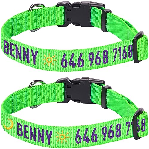 Blueberry Pet Essentials Personalized Dog Collar, Neon Green, Medium, Adjustable Customized ID Collars for Medium Dogs Embroidered with Pet Name & Phone Number