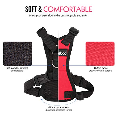 Pawaboo Dog Safety Vest Harness, Pet Car Harness Vehicle Seat Belt with Adjustable Strap and Buckle Clip, Easy Control for Driving Traveling Safety for Small Medium Dogs Cats, Medium, RED