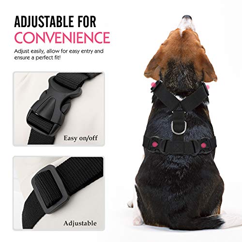 Pawaboo Dog Safety Vest Harness, Pet Car Harness Vehicle Seat Belt with Adjustable Strap and Buckle Clip, Easy Control for Driving Traveling Safety for Small Medium Dogs Cats, Medium, RED