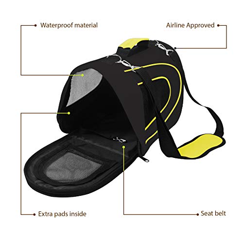 PET MAGASIN Soft-Sided Pet Travel Carrier (Airline Approved) for Cats, Small Dogs, Puppies & Other Pets by (Black & Yellow)