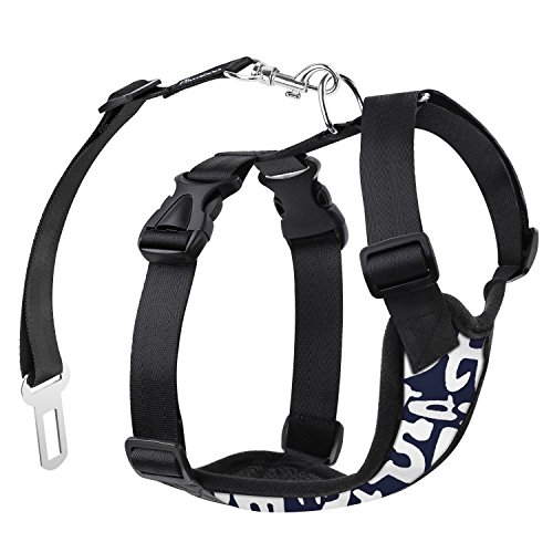 Pawaboo Dog Safety Vest Harness, Pet Car Harness Vehicle Seat Belt with Adjustable Strap and Buckle Clip, Easy Control for Driving Traveling Safety for Small Medium Dogs Cats, Small, Navy Blue/White