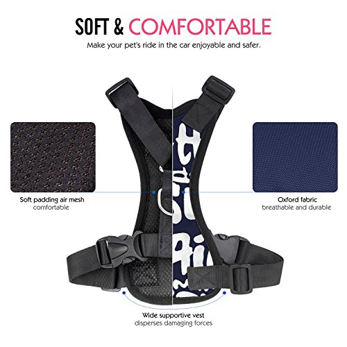 Pawaboo Dog Safety Vest Harness, Pet Car Harness Vehicle Seat Belt with Adjustable Strap and Buckle Clip, Easy Control for Driving Traveling Safety for Small Medium Dogs Cats, Small, Navy Blue/White