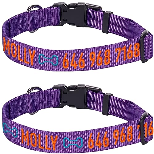 Blueberry Pet Essentials Personalized Dog Collar, Dark Orchid, Large, Adjustable Customized ID Collars for Large Dogs Embroidered with Pet Name & Phone Number