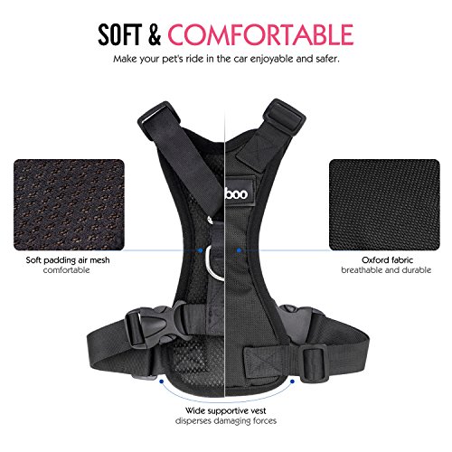 Pawaboo Dog Safety Vest Harness, Pet Car Harness Vehicle Seat Belt with Adjustable Strap and Buckle Clip, Easy Control for Driving Traveling Safety for Small Medium Dogs Cats, XL, Black