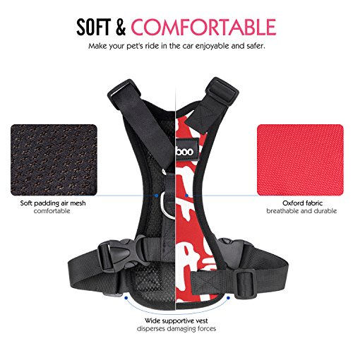Pawaboo Dog Safety Vest Harness, Pet Car Harness Vehicle Seat Belt with Adjustable Strap and Buckle Clip, Easy Control for Driving Traveling Safety for Small Medium Dogs Cats, XL, RED & White