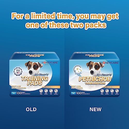 HONEY CARE All-Absorb, Large 22" x 23", 100 Count, Dog and Puppy Training Pads, Ultra Absorbent and Odor Eliminating, Leak-Proof 5-Layer Potty Training Pads with Quick-Dry Surface, Blue, A01